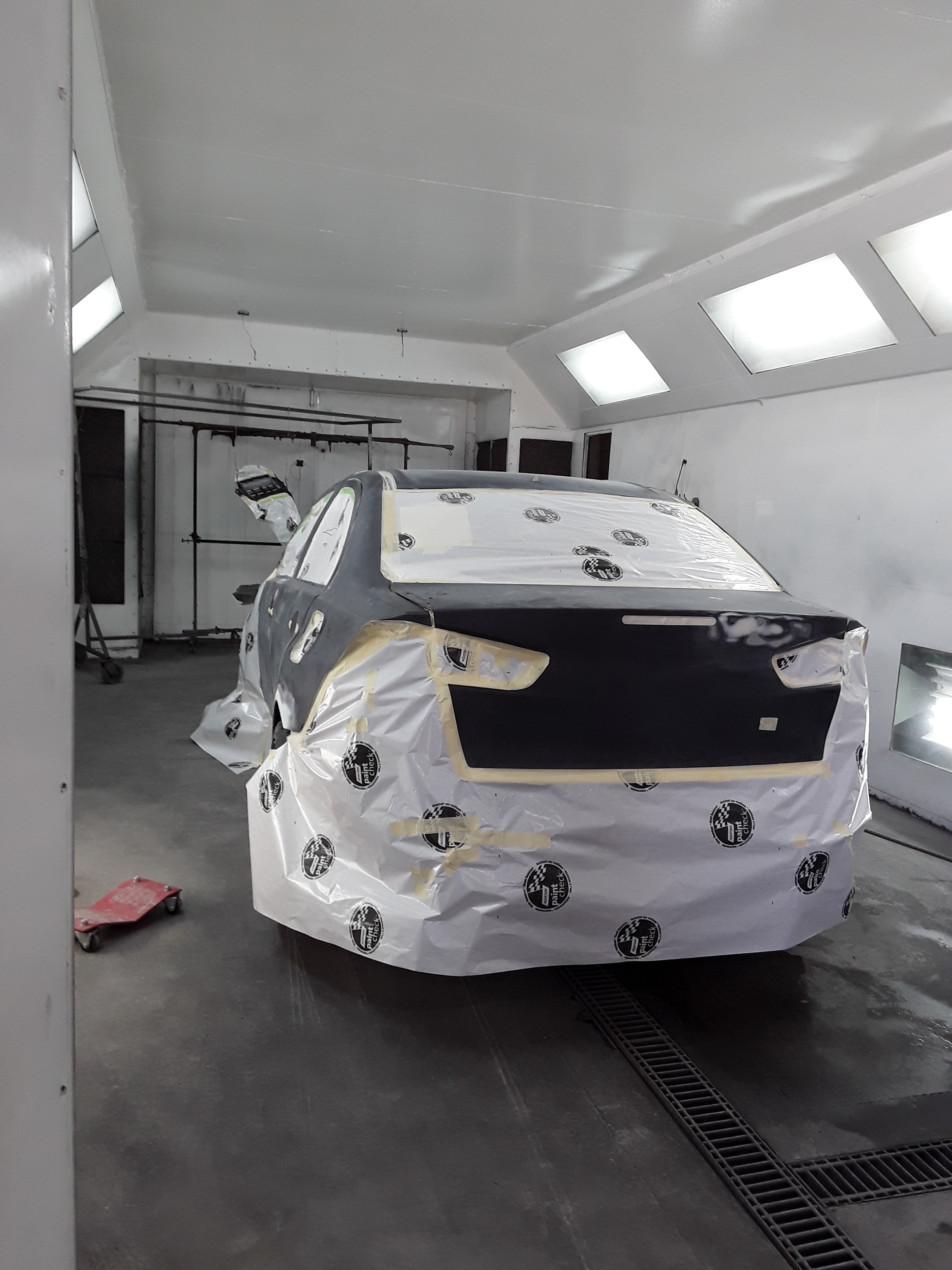 Evo X in a paint booth
