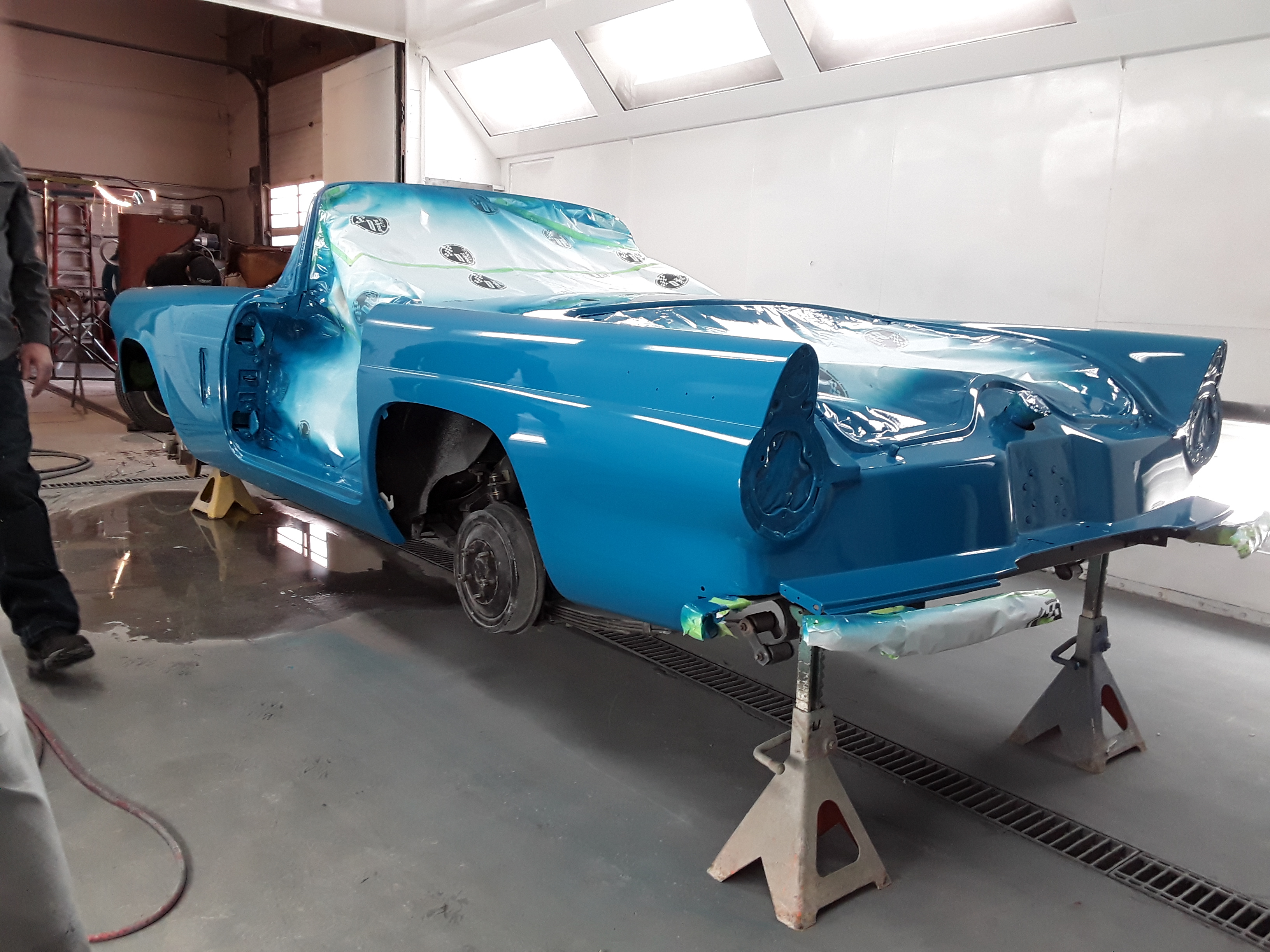 1956 Ford T-Bird  Peacock Teal Blue in the paint booth