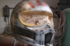 Fighter Jet helmet front rivets in progress detail