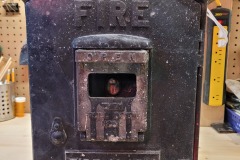 Before shot of a vintage Gamewell fire alarm box from the Northern Electric Company
