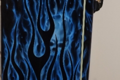 Close up of the flames and a skull on this full size Admiral fridge